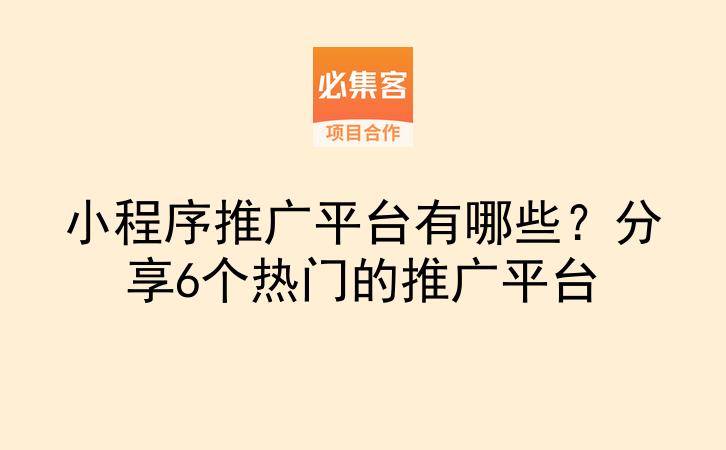 小程序推广平台有哪些?分享6个热门的推广平台-云推网创项目库