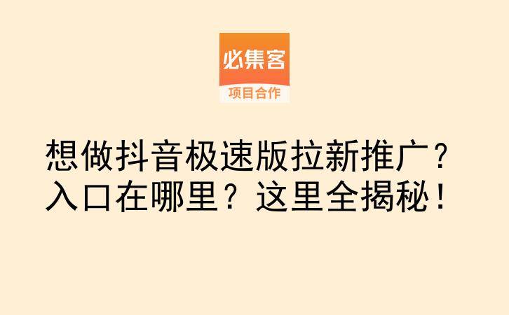 想做抖音极速版拉新推广？入口在哪里？这里全揭秘！-云推网创项目库