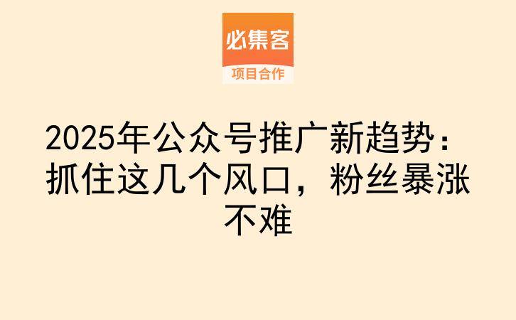 2025年公众号推广新趋势：抓住这几个风口，粉丝暴涨不难-云推网创项目库