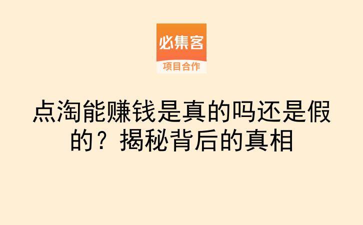 点淘能赚钱是真的吗还是假的?揭秘背后的真相-云推网创项目库
