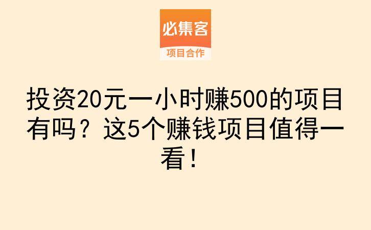投资20元一小时赚500的项目有吗？这5个赚钱项目值得一看！-云推网创项目库
