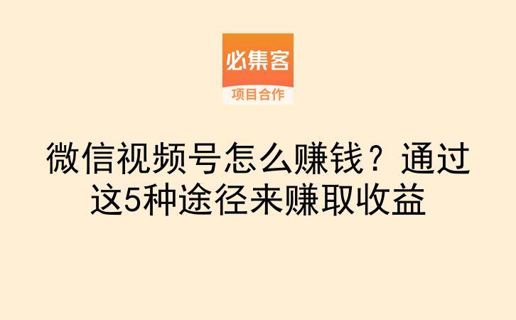 微信视频号怎么赚钱？通过这5种途径来赚取收益-云推网创项目库