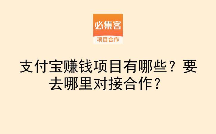 支付宝赚钱项目有哪些？要去哪里对接合作？-云推网创项目库