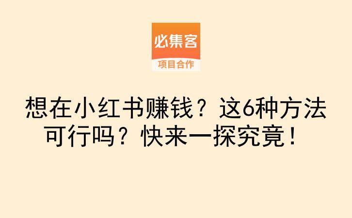 想在小红书赚钱？这6种方法可行吗？快来一探究竟！-云推网创项目库