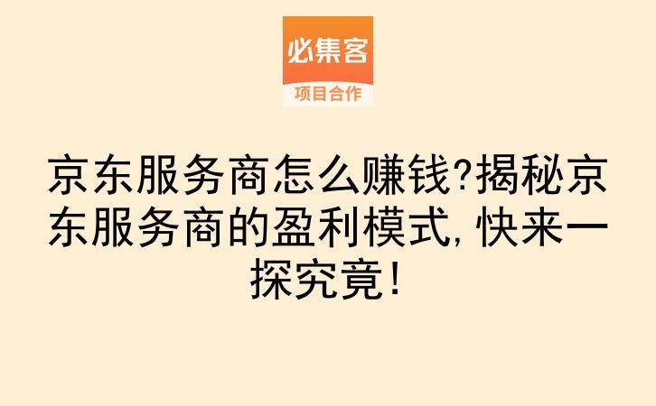 京东服务商怎么赚钱?揭秘京东服务商的盈利模式,快来一探究竟!-云推网创项目库
