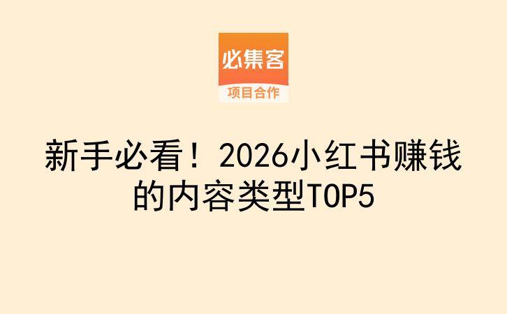 新手必看！2026小红书赚钱的内容类型TOP5-云推网创项目库