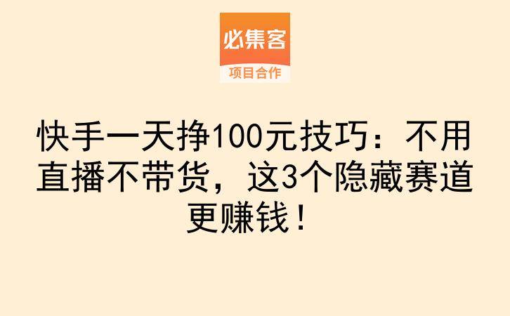 快手一天挣100元技巧：不用直播不带货，这3个隐藏赛道更赚钱！-云推网创项目库