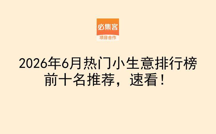2026年6月热门小生意排行榜前十名推荐，速看！-云推网创项目库
