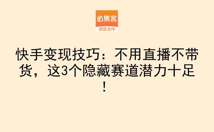 快手变现技巧：不用直播不带货，这3个隐藏赛道潜力十足！-云推网创项目库