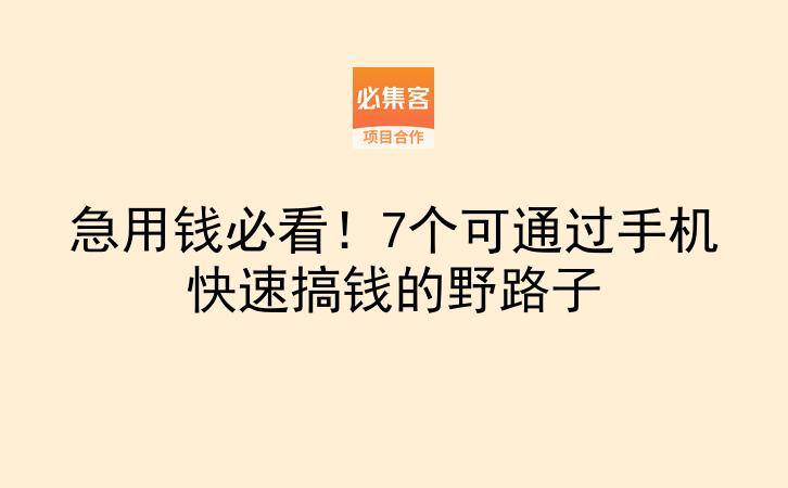 急用钱必看！7个可通过手机快速搞钱的野路子-云推网创项目库