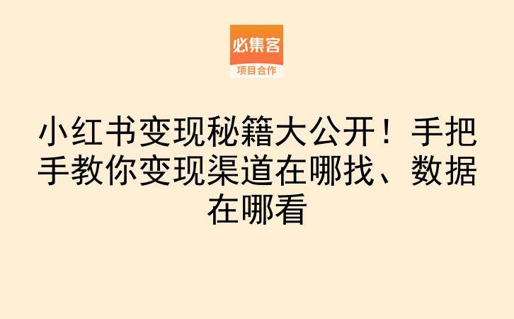 小红书变现秘籍大公开！手把手教你变现渠道在哪找、数据在哪看-云推网创项目库