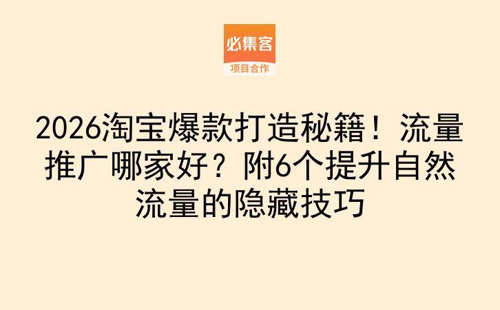 2026淘宝爆款打造秘籍!流量推广哪家好?附6个提升自然流量的隐藏技巧-云推网创项目库