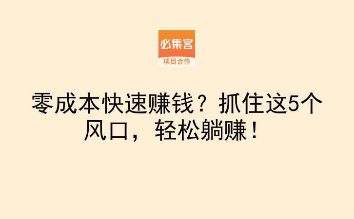 零成本快速赚钱？抓住这5个风口，轻松躺赚！-云推网创项目库