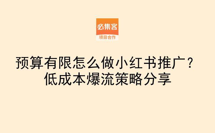 预算有限怎么做小红书推广？低成本爆流策略分享-云推网创项目库