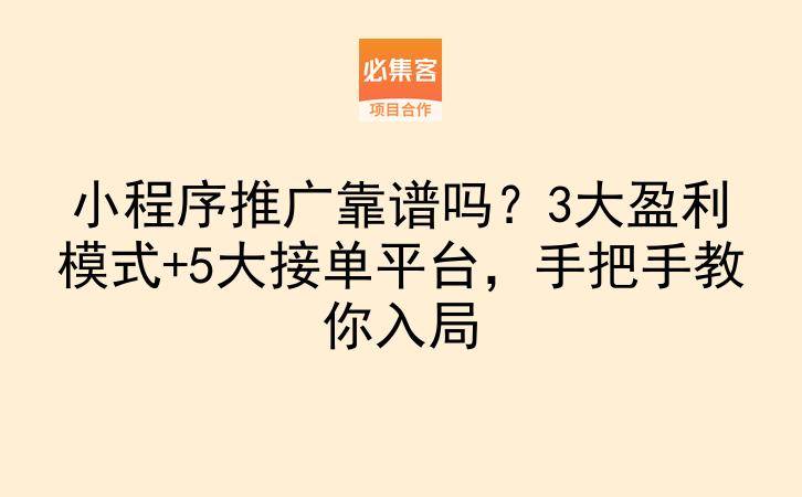 小程序推广靠谱吗？3大盈利模式+5大接单平台，手把手教你入局-云推网创项目库
