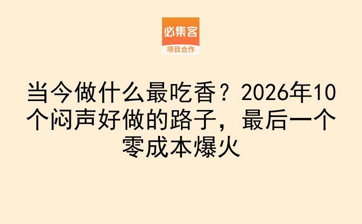 当今做什么最吃香？2026年10个闷声好做的路子，最后一个零成本爆火-云推网创项目库