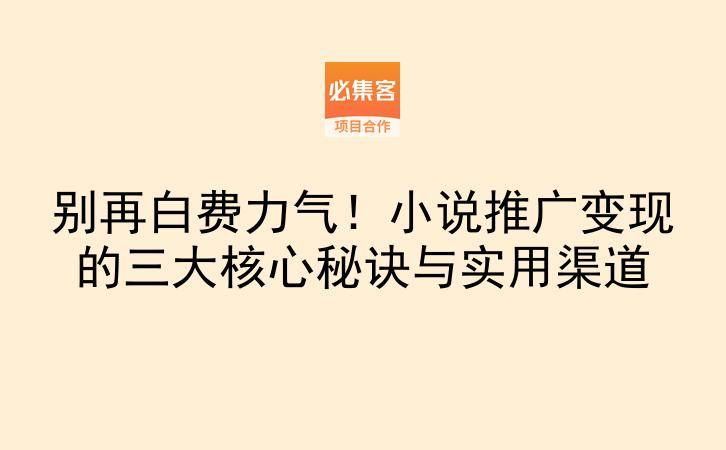 别再白费力气！小说推广变现的三大核心秘诀与实用渠道-云推网创项目库
