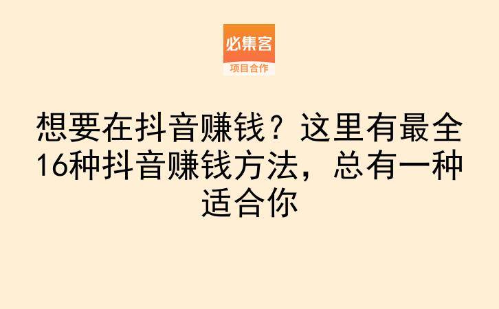 想要在抖音赚钱？这里有最全16种抖音赚钱方法，总有一种适合你-云推网创项目库
