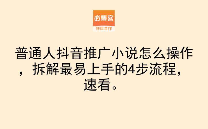 普通人抖音推广小说怎么操作，拆解最易上手的4步流程，速看。-云推网创项目库