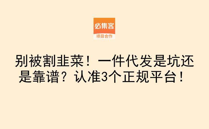 别被割韭菜！一件代发是坑还是靠谱？认准3个正规平台！-云推网创项目库