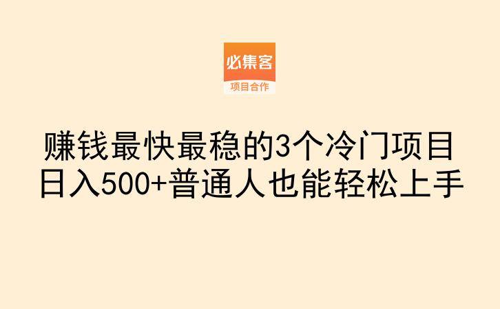 赚钱最快最稳的3个冷门项目日入500+普通人也能轻松上手