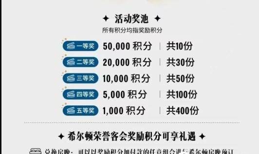 希尔顿星巴克联合会员抽奖最高可得50000分！